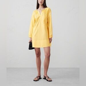 Banana Republic Factory Yellow Tie Neck Mini Dress Poplin Oversized Long Sleeve
